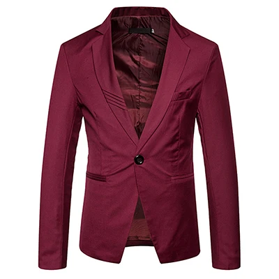 wine red Новое поступление, мужской костюм, пальто, весенний британский стиль, один ботинок, средний разрез, тонкий мужской Одноцветный повседневный костюм, EU/us размер s-xxl - Цвет: wine red