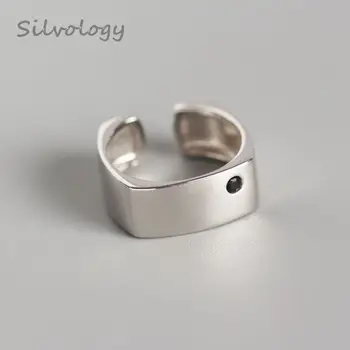

Silvology 925 Sterling Silver Zircon Glossy Wide Rings Silver Geometric Texture New Korea Rings For Women Fashionable Jewelry