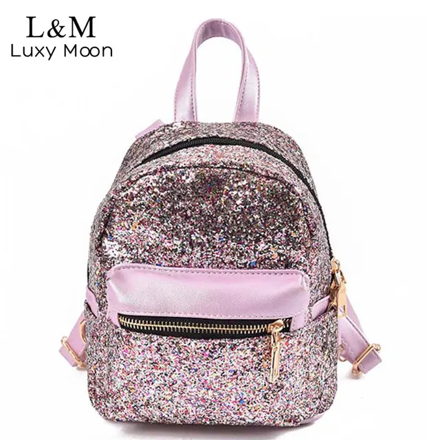 Women Glitter Backpack Small Leather Shoulder Bag Teenage Girls Black