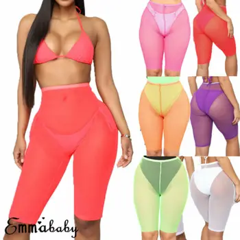 

Sexy Womens Fishnet Shorts Bikini Cover Up High Waist Beachwear Swimwear Bathing