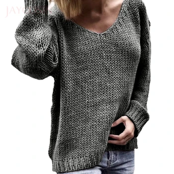 

JAYCOSIN Sweaters Women Fashion V-neck Long Sleeve LADYS high quality Solid Color Sweaters and Knitted Sweaters
