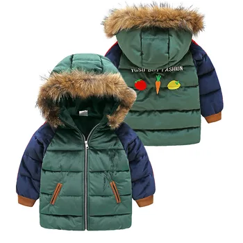 

2020 Winter 3 4 6 8 10 12 Years Wadded Cotton Padded Thickening Kids Outwear Outdoor Coat Baby Boys Hair Hooded Cartoon Jacket