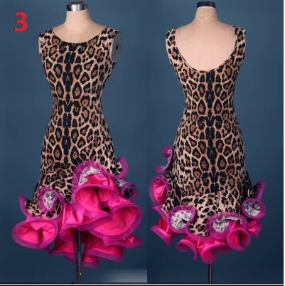 Новое платье для латинских танцев, Дамское леопардовое платье с зеброй, взрослый костюм для латиноамериканских танцев, танго, ча-ча, бальное платье в горошек, настраиваемое платье с поясом - Цвет: 3