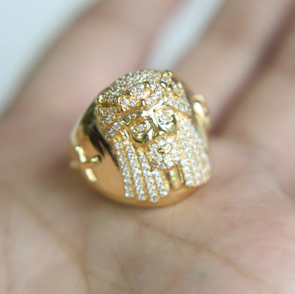 2017 new arrive hip hop bling gold color pave Clear cubic zirconia sparking size 8 9 10 jesus men filled ring |