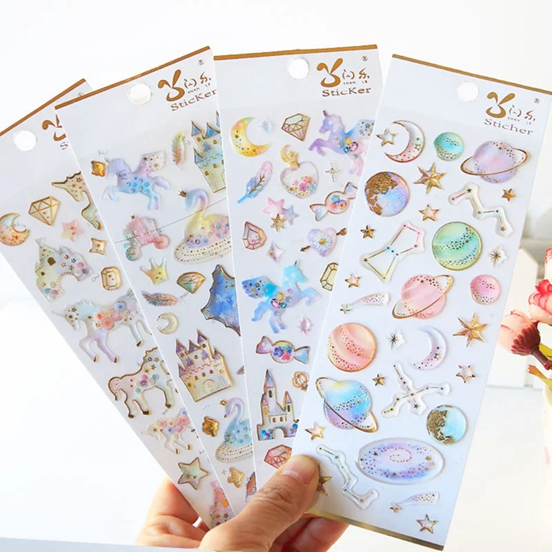 

Cute Unicorn Castle Planet Label Stickers Decorative Stationery Craft Stickers Scrapbooking DIY Diary Album Stick Label