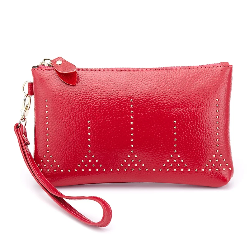 Заклепки сумка, кошелек, клатч Разделение коровья кожа Для женщин Ежедневные клатчи модные дизайнерские высокое качество мини сумка известный бренд женской сумки - Цвет: Rose