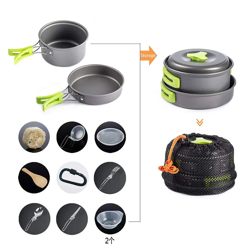 VILEAD portátil al aire libre no-stick Pan Camping conjunto Pot 1-2 personas Camping aluminio olla asno salvaje caminando olla con vajilla VILEAD portátil al aire libre no-stick Pan Camping conjunto Pot 1-2 personas Camping aluminio olla asno salvaje caminando olla con vajilla