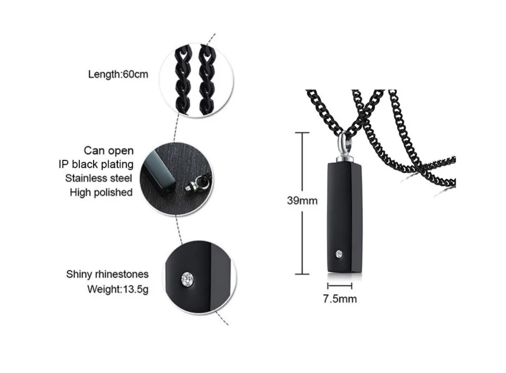 Бесконечные воспоминания черный Бар CZ пепел подвеска урна ожерелье для мужчин и женщин нержавеющая сталь зола после кремации ювелирные изделия гравировка