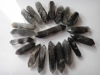 

287g 20 Natural black ghost crystal bone double end specimens