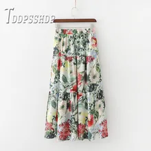 Плиссированный разноцветный цветок печати Женская юбка с эластичной талией модные юбки