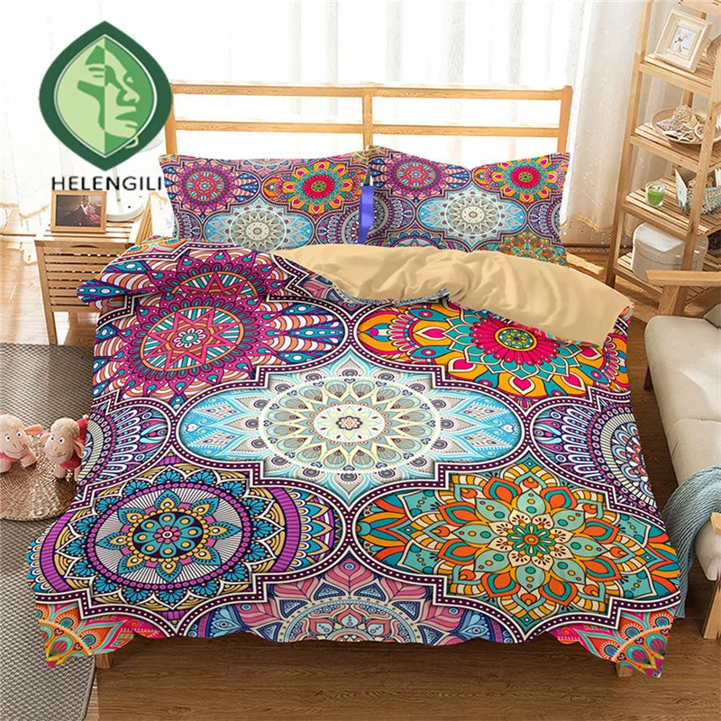 

HELENGILI 3D Bedding Set Bohemia Print Duvet Cover Set Lifelike Bedclothes with Pillowcase Bed Set Home Textiles #2-04