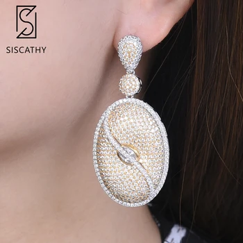 

SISCATHY Trendy geometric earrings Oval Shape AAA Cubic Zirconia Inlaid Pierced Big Dangle Drop Earrings For Women