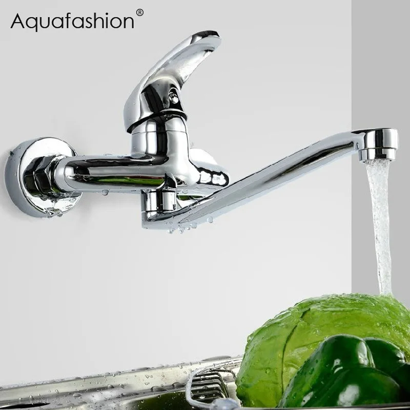 Wall Mounted Stream Sprayer Kitchen Faucet Single Handle Brass Flexible