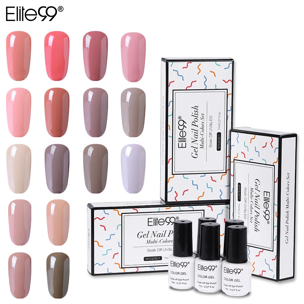 

Elite99 5 Pieces/lot Nude Color Gel Naill Polish With Gift Box 7ml Semi Permanent Enamel UV Gel Soak Off Gel For Nail Lacquer