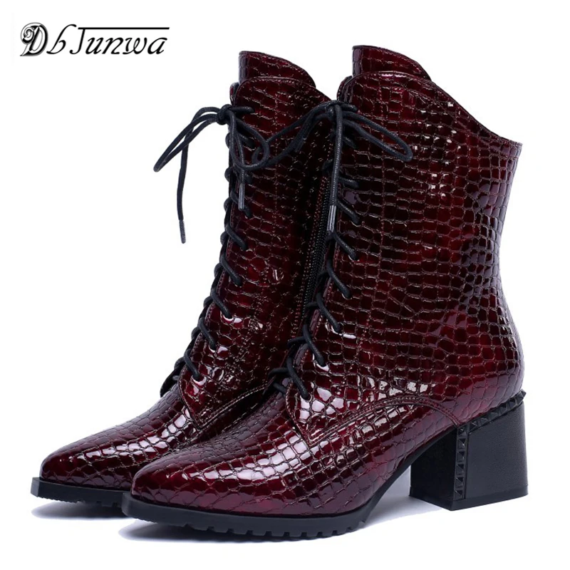 

New Women's Boots Pointed Toe Boots Thick Heel High Heels Stone Pattern Martin Boots Wild England Wind Short Boots Spring Autumn