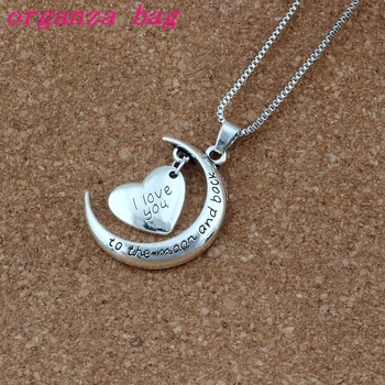 

10pcs New Antique silver & Silver Plated Crescent Moon Heart Charm I Love You to the Moon And Back Necklace T-24