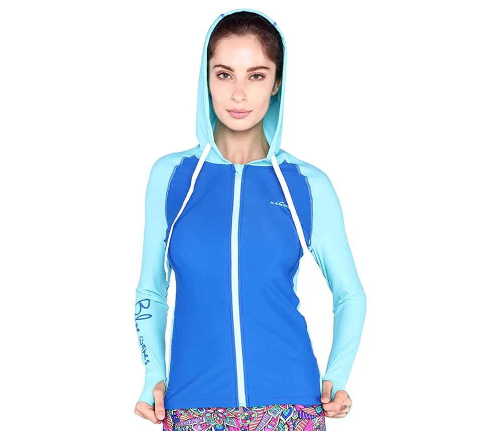 

Bonverano(TM) Women's UV Protection Long Sleeve Rashguard (Top & Bottom) Zipper Adjustable Strap UPF 50+ Blue Sky Blue Swimsuit
