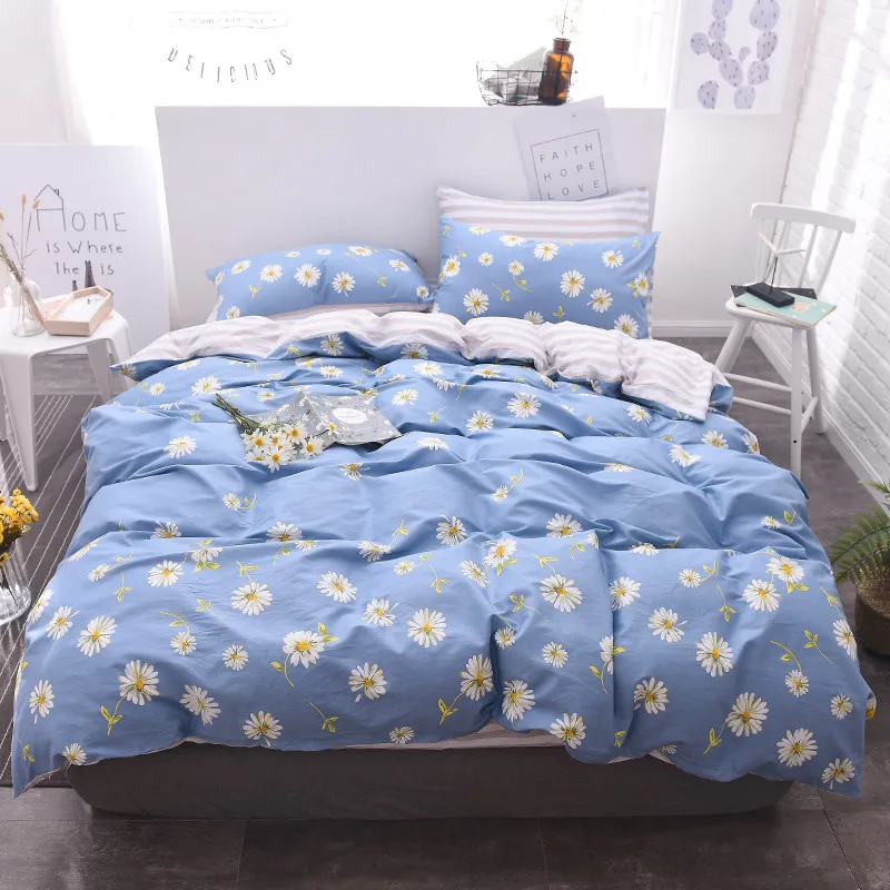 Home textile bedding set blue daisy flower 100cotton king queen twin