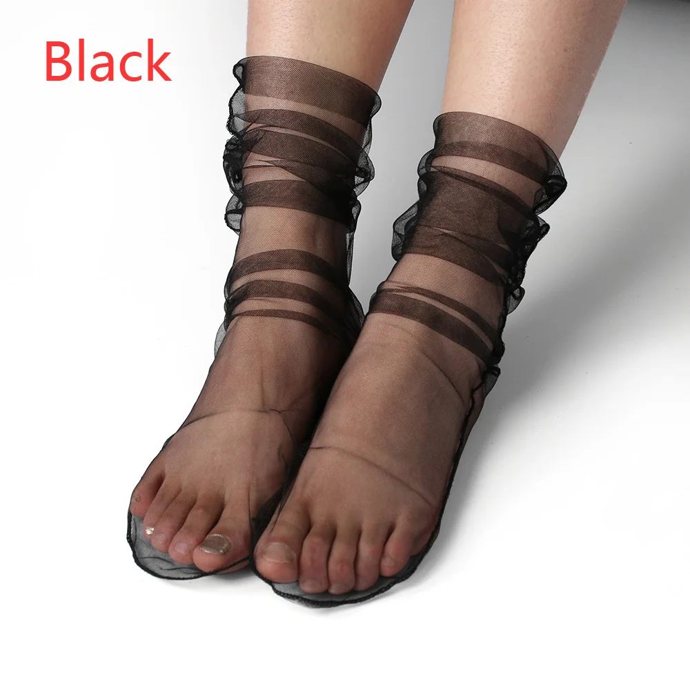 

1Pair Unique Women Girl Chiffon Rhinestone Ankle High Pile Heap Lady Mesh Lace FishNet Short Hollow Out Socks Summer Thin Sock