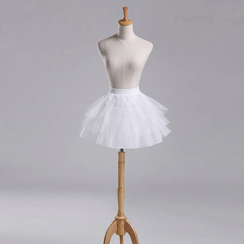 

Kids Girls 4 Layers White Elastic Waist And Lace Up Skirt Petticoat #6