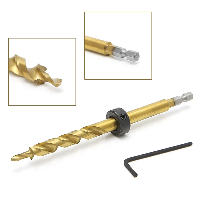 

1Set New Hex Pocket Hole 3/8" Twist Step Drill Bit+Stop Collar Set for Kreg Jig Guide