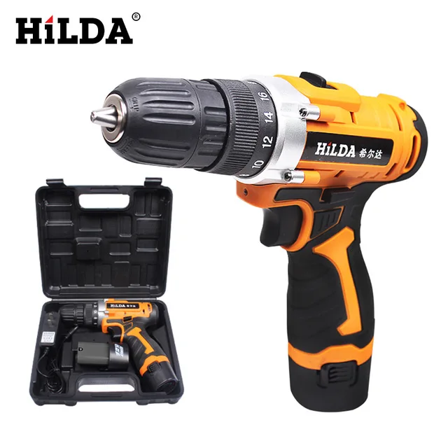 

HILDA 12V Electric Screwdriver Rechargeable Lithium Double Speed Battery*2 Cordless Electric Drill Multi-function Power Tools
