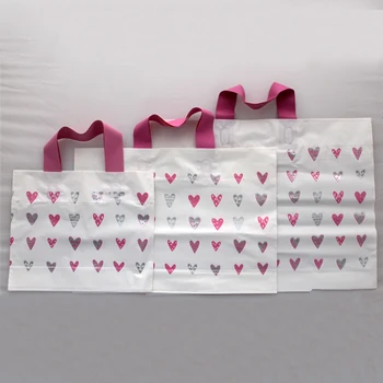 

3Sizes Handle Plastic Bag Cute Heart Printed gift bags,Wedding Party Shopping Bags Cloth /Shoes/Candy packing bag 50pcs