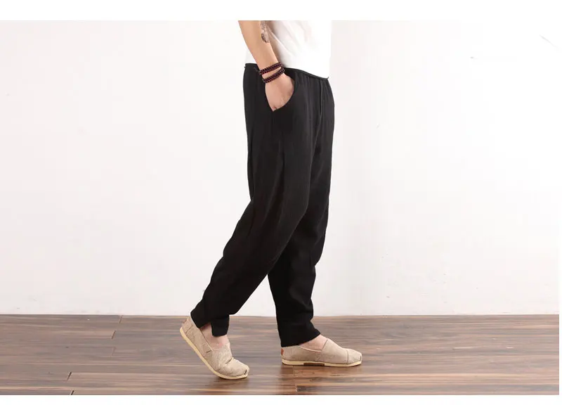 Национальный стиль ретро Jogger Брюки для девочек мужские с пряжкой для отдыха длинные штаны с эластичной талией Лен Брюки для девочек