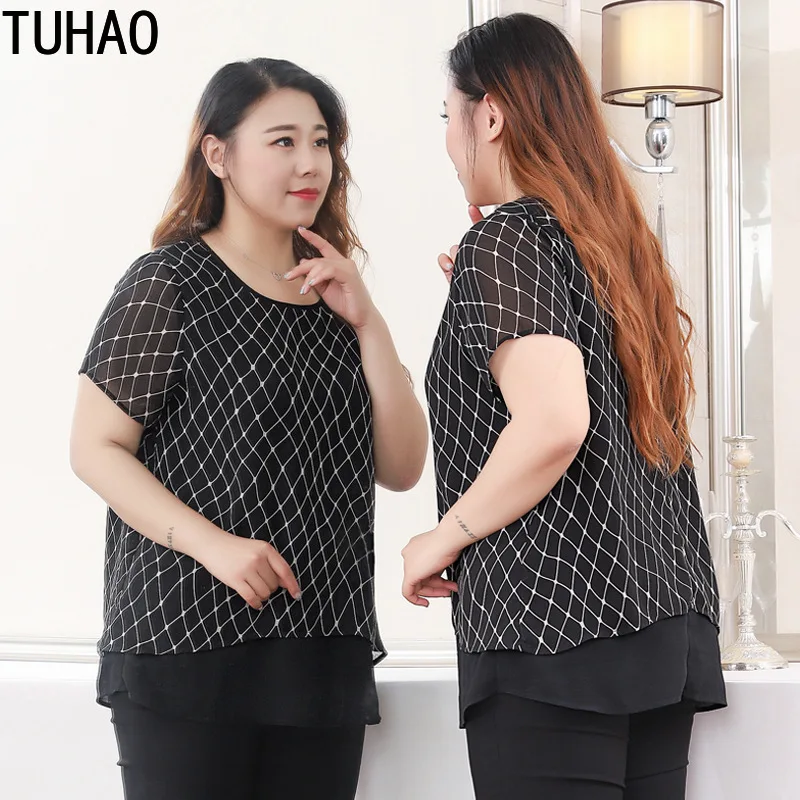 TUHAO 10XL 9XL 8XL женская блузка, летняя мода размера плюс 6xl 4XL, элегантная шифоновая блуза с коротким рукавом, женский размер d 3xl MS06