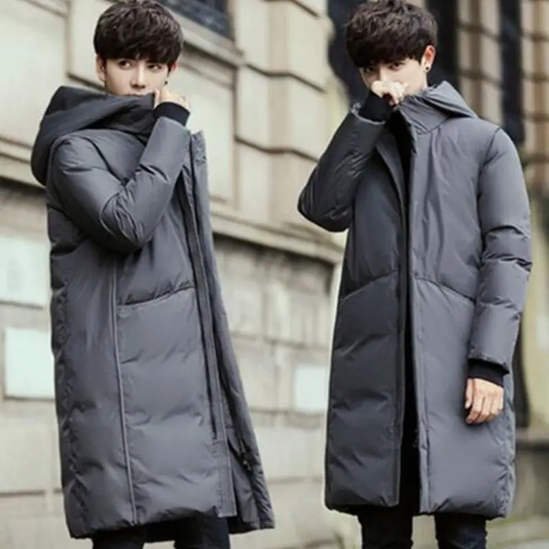 b New Winter Jackets Men Casual Mid Long Thick Winter Coat Men Solid Hooded Parka Male Clothes Overcoat Outerwear plus size 3XL 