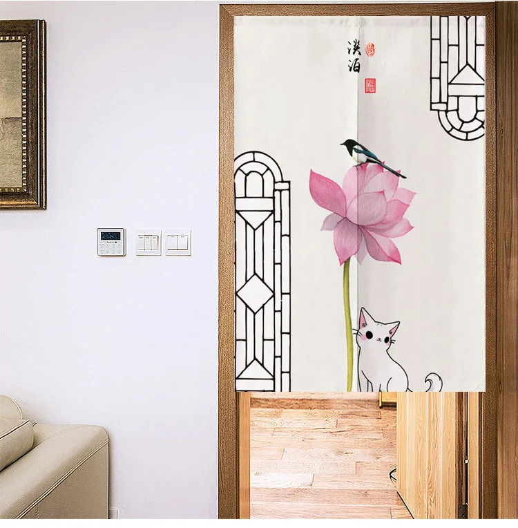 

Chinese Ink Lotus Door Curtain Living Room Partition Curtain Kitchen Bedroom Half Curtain Noren Entrance Feng Shui Door Curtain
