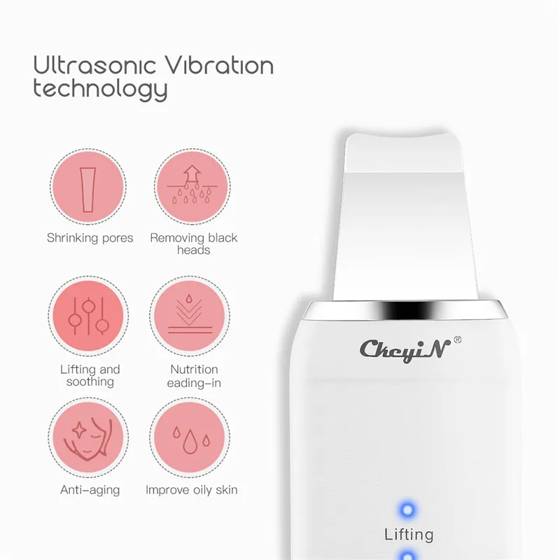 Professional Ultrasonic Skin Scrubber Ion Deep Face Cleaning Peeling USB Rechargeable Facial Care Device Beauty Instrument P40