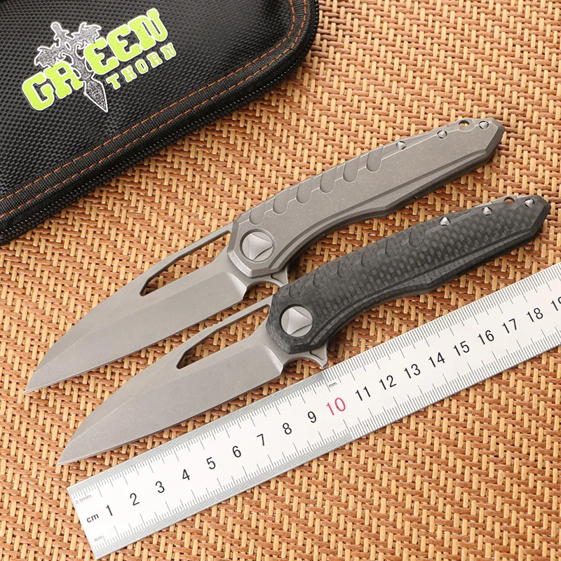 

Green thorn marfione Flipper folding knife M390 steel bearing titanium CF handle camping hunting outdoor fruit Knives EDC tools