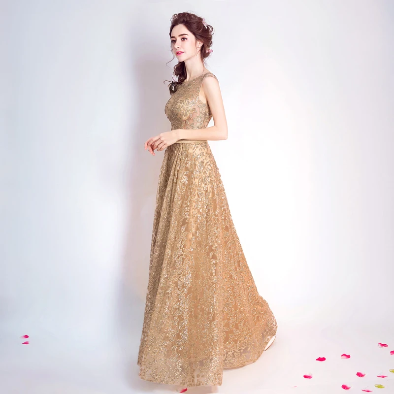 Tulle sequined Muslim Gold Evening Dress Long Formal gown Prom Robe de Soiree bling bling elegant sexy important occasion dress Tulle sequined Muslim Gold Evening Dress Long Formal gown Prom Robe de Soiree bling bling elegant sexy important occasion dress