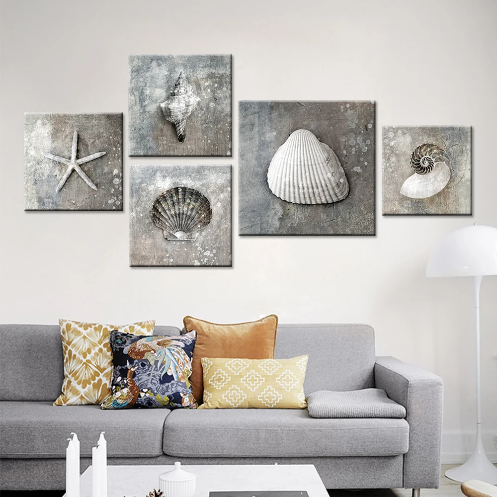 No-Frame-Grey-Vintage-Canvas-Art-Sea-Shell-Photo-A4-Prints-Posters-Gifts-Canvas-Paintings-Home
