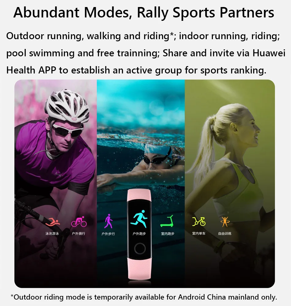 Original Huawei Honor Band 4  Running Smart Wristband Amoled Color 0.95 Touchscreen Swim Posture Detect Heart Rate Sleep Snap (1)