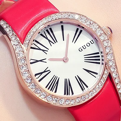 Часы GUOU женские модные часы водонепроницаемый ремень корейская мода Досуг стол 69 уникальные бриллиантовые часы - Цвет: Красный