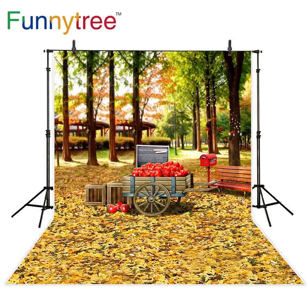 Фон для фотосъемки Funnytree дерево листья парк деревянная тележка фрукты осень