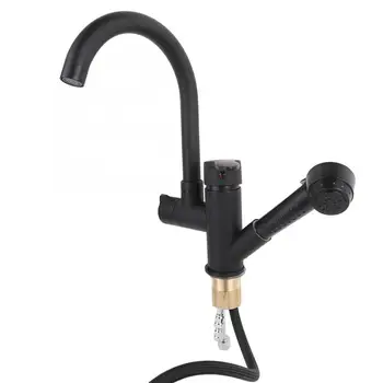 

G1/2" Pull out Black Kitchen Sink Faucet Cold Water Tap with Spray Head