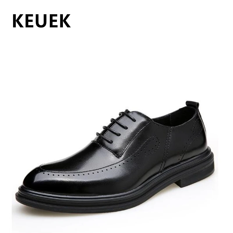 

Spring Autumn Fashion Men Casual leather shoes British style Lace-Up Brogue shoes Male Flats Black Dress Business shoes 02C