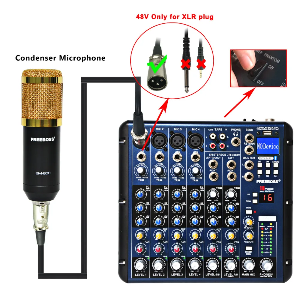 Freeboss SMR8 4 моно+ 2 стерео 8 каналов 16 DSP хорошее качество Лидер продаж Bluetooth USB воспроизведение запись Профессиональное аудио dj микшер