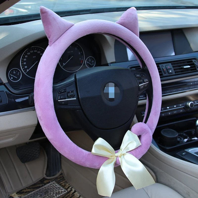 Car Interior Steering wheel Covers cat wheel Plush Short Warm Winter Case Ruffle Leather Cover Handle Auto forros de volantes