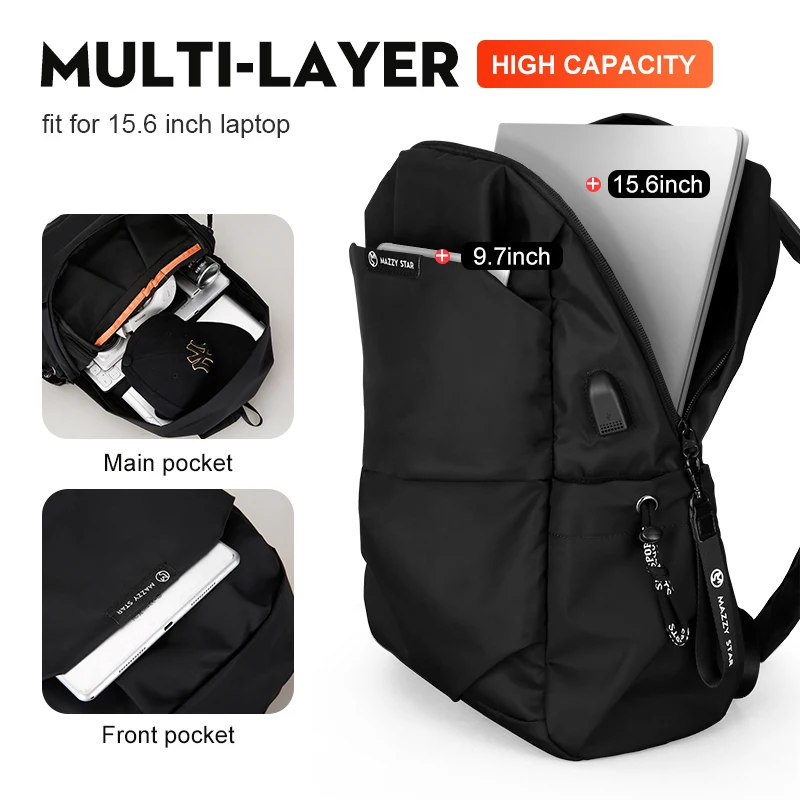 Mazzy Star nueva escuela moda hombres mochila bolsa a prueba de agua mochila hombres carga USB externa mochila MS_936 Mazzy Star nueva escuela moda hombres mochila bolsa a prueba de agua mochila hombres carga USB externa mochila MS_936