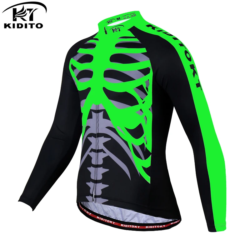 

KIDITOKT 2020 Long Sleeve Winter Cycling Jersey Men Keep Warm Mountain Bike Flour Green Cycling Clothes Racing Bicycle Clothing