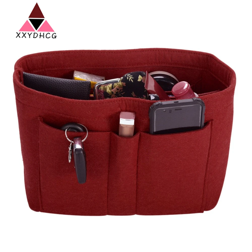 

Travel Felt Cloth Insert Bag Organizer Makeup Handbag Organizer Multi-functional Insert Handbag Portable Cosmetic Bags Free Ship