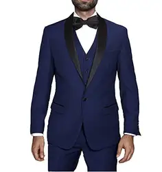Высокое качество одна кнопка-синий смокинг для жениха Пик нагрудные Groomsmen Мужские свадебные костюмы для выпускного (куртка + брюки + жилет +
