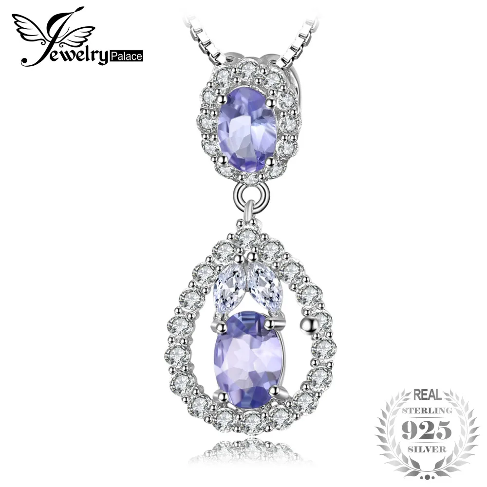 

JewelryPalace Elegant 2.2ct Natural Tanzanites White Topazs Pendant Necklace Real 925 Sterling Silver Jewelry For Women 18 Inche