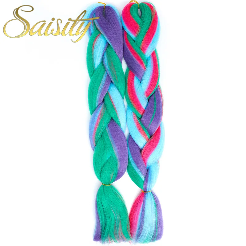 Saisity Synthetic Crochet Hair Extensions Jumbo Braids Purple Pink Blue Red Blend Color Braiding Hair