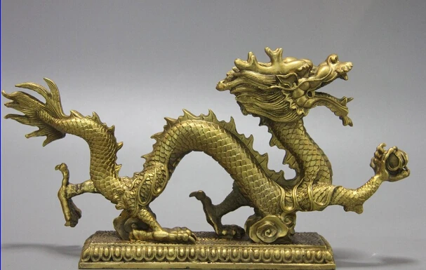 

song voge gem S0991 7 Chinese Pure Brass Copper Fengshui Fly Water Dragon Hold Bead Statue Sculpture