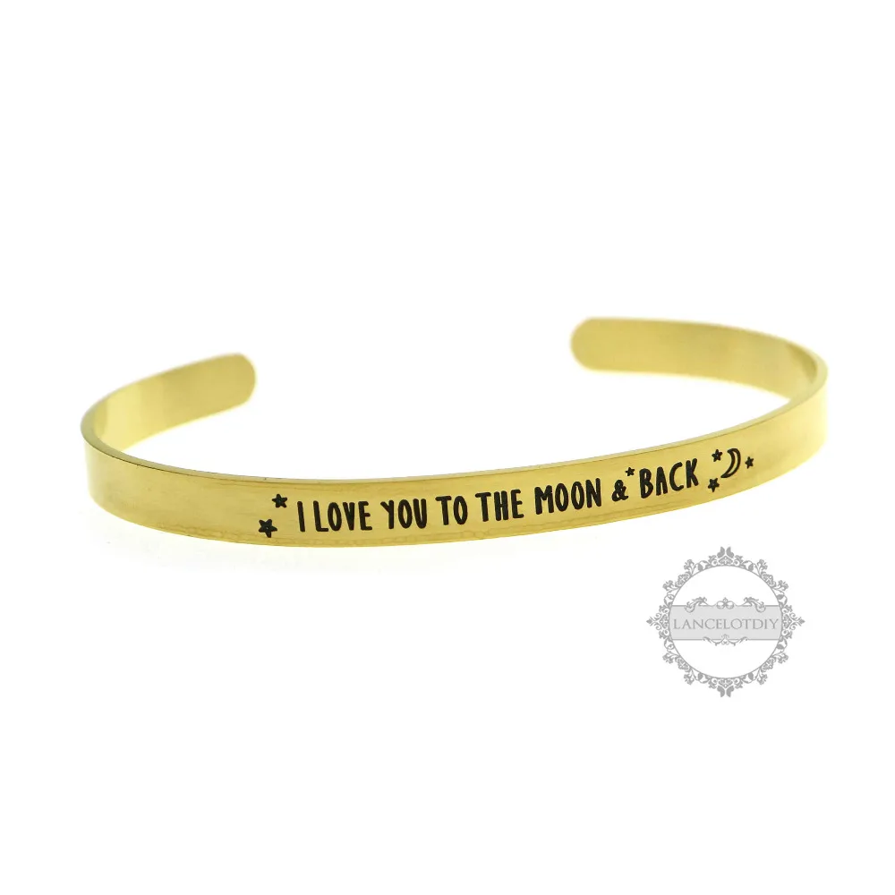 Браслет с гравировкой love you to the moon & back из розового золота и серебряной стали